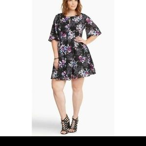 Torrid Black Floral Print Georgette Flutter Sleeve Dress